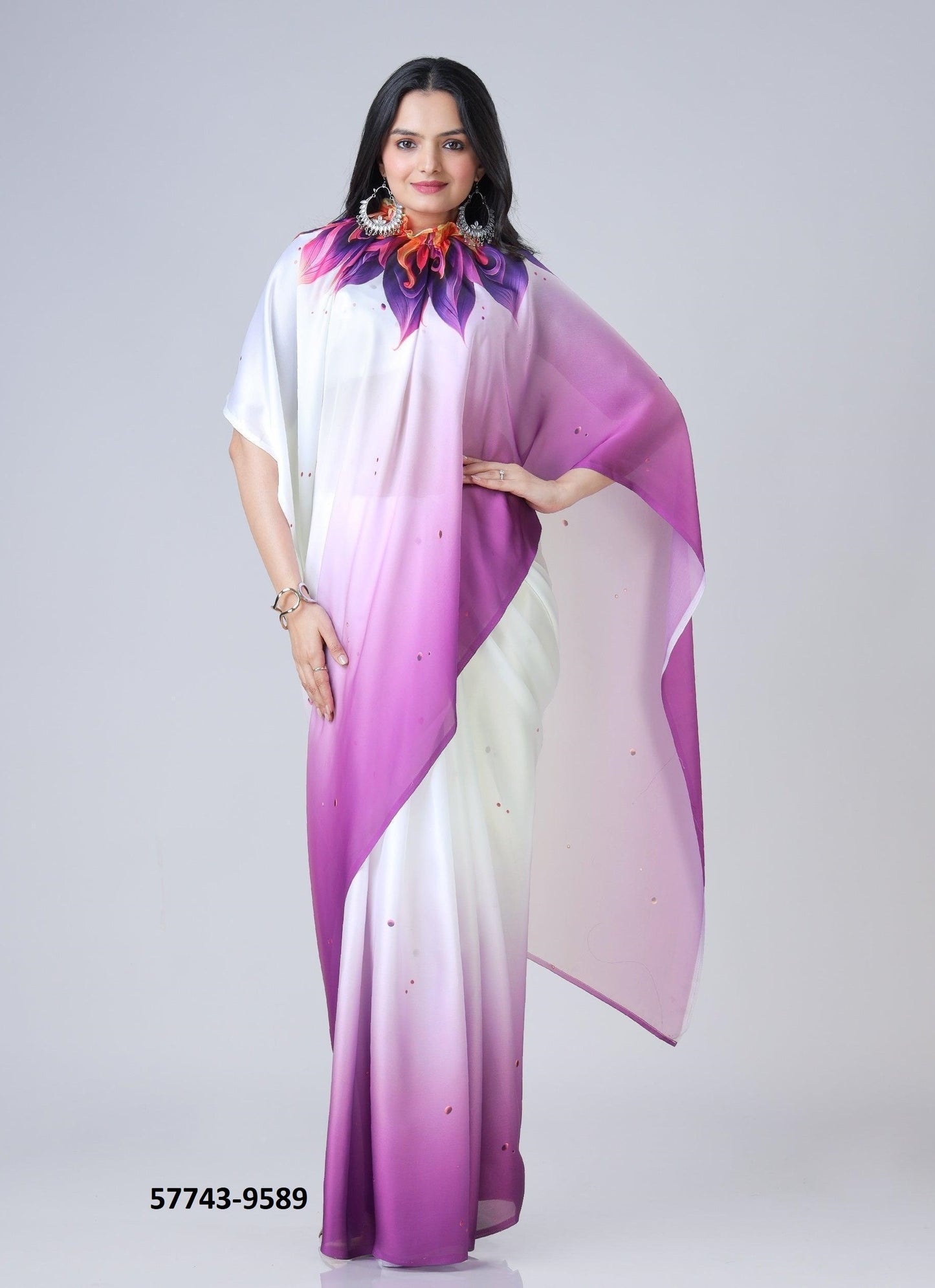 Crape Satin Sari (One Min Sari With Cut Out For Hand/Neck Drape)