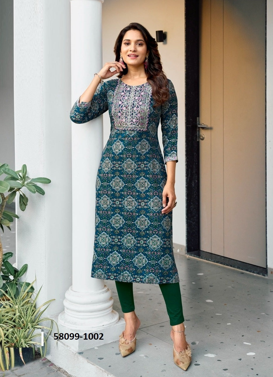 Straight-Cut Printed Rayon Top