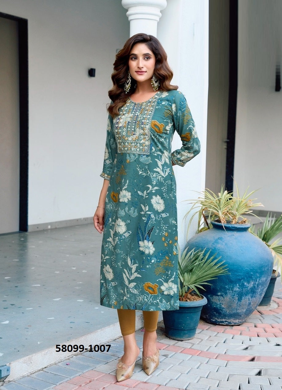 Straight-Cut Printed Rayon Top (Light Green)