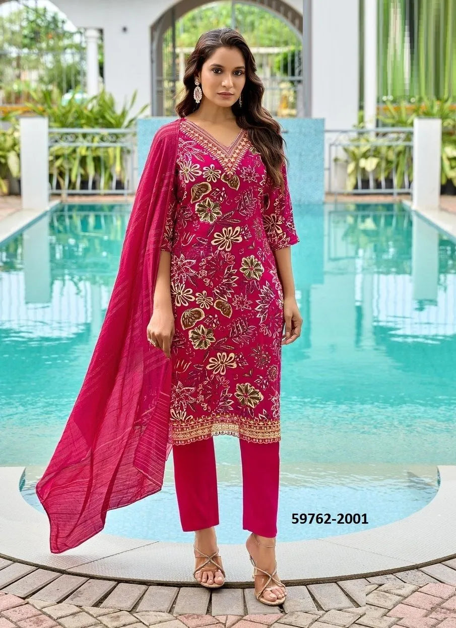 Printed Rayon Salwar Set with Jacquard Dupatta