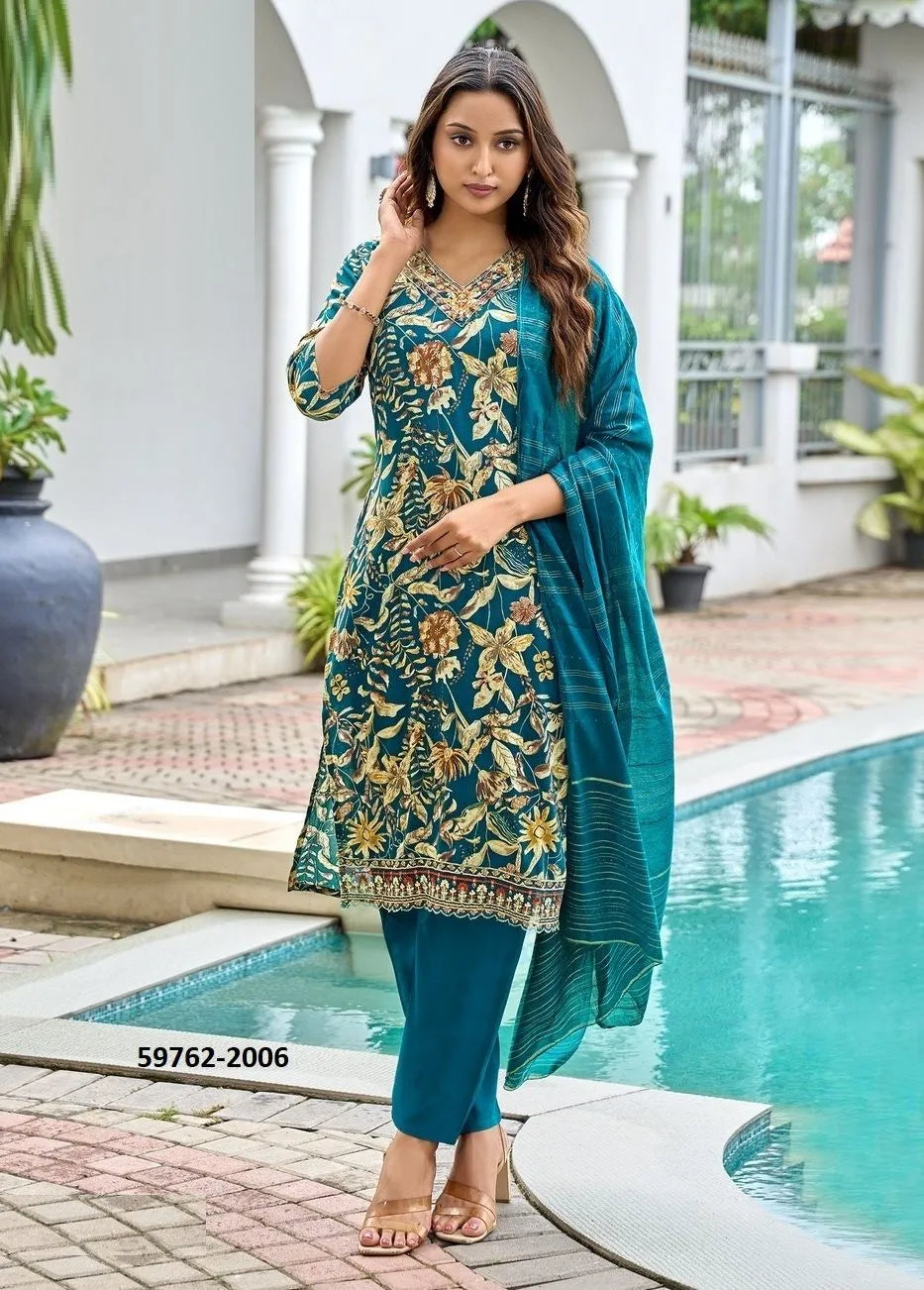 Printed Rayon Salwar Set with Jacquard Dupatta