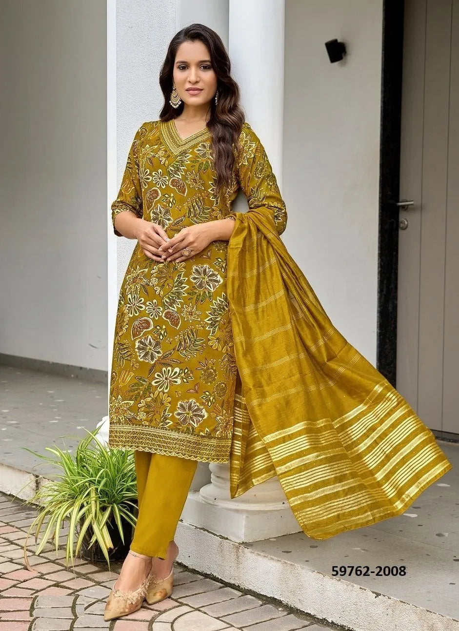 Printed Rayon Salwar Set with Jacquard Dupatta