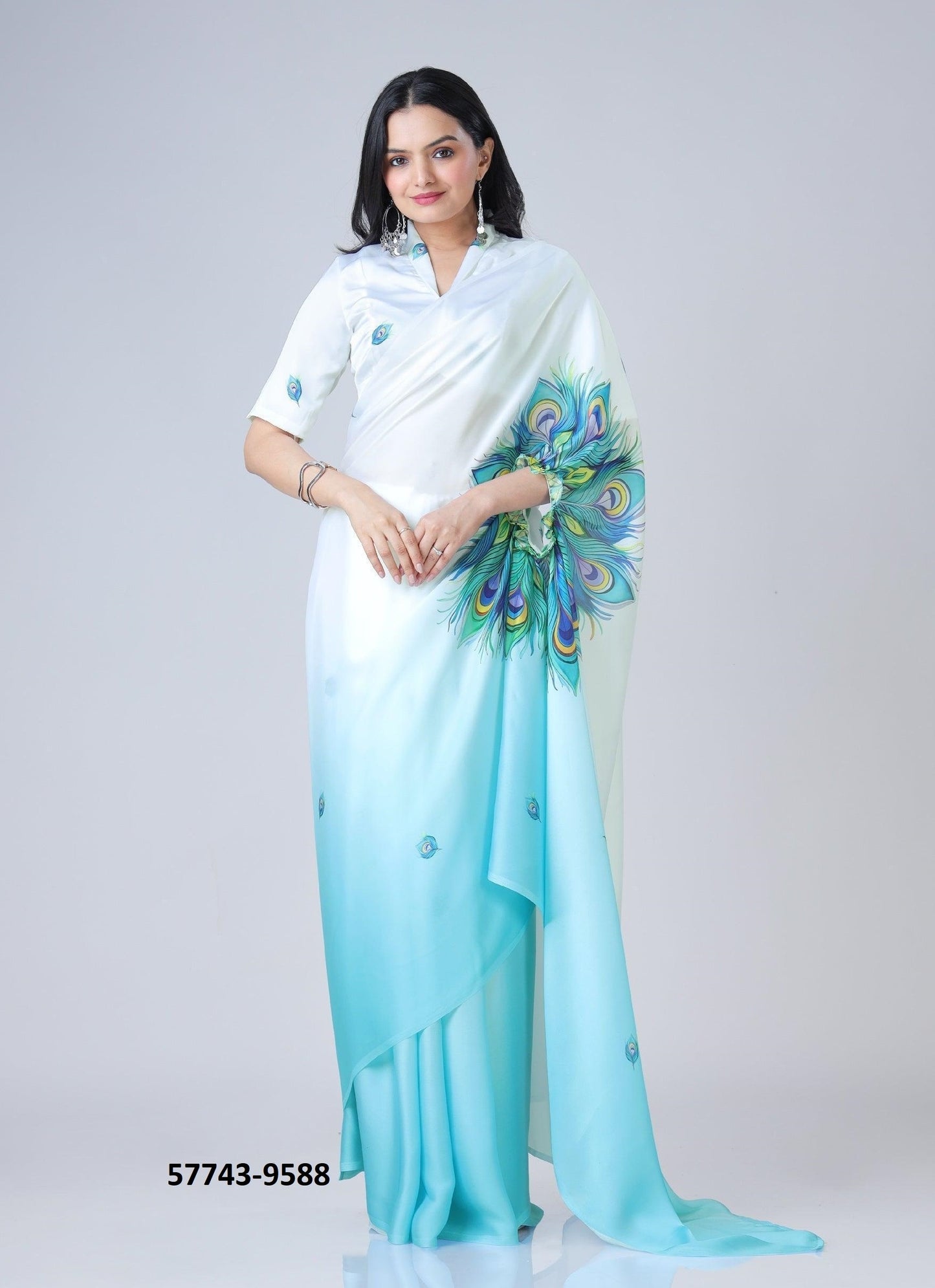 Crape Satin Sari (One Min Sari With Cut Out For Hand/Neck Drape)