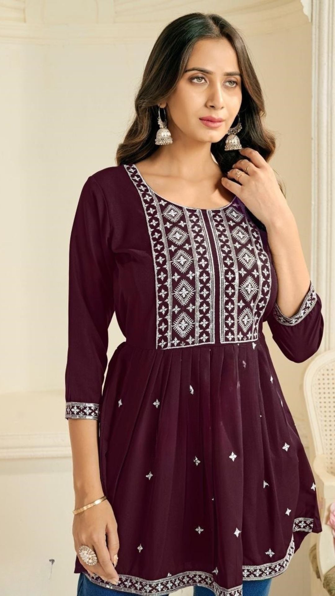 Rayon Embroidered Short Top