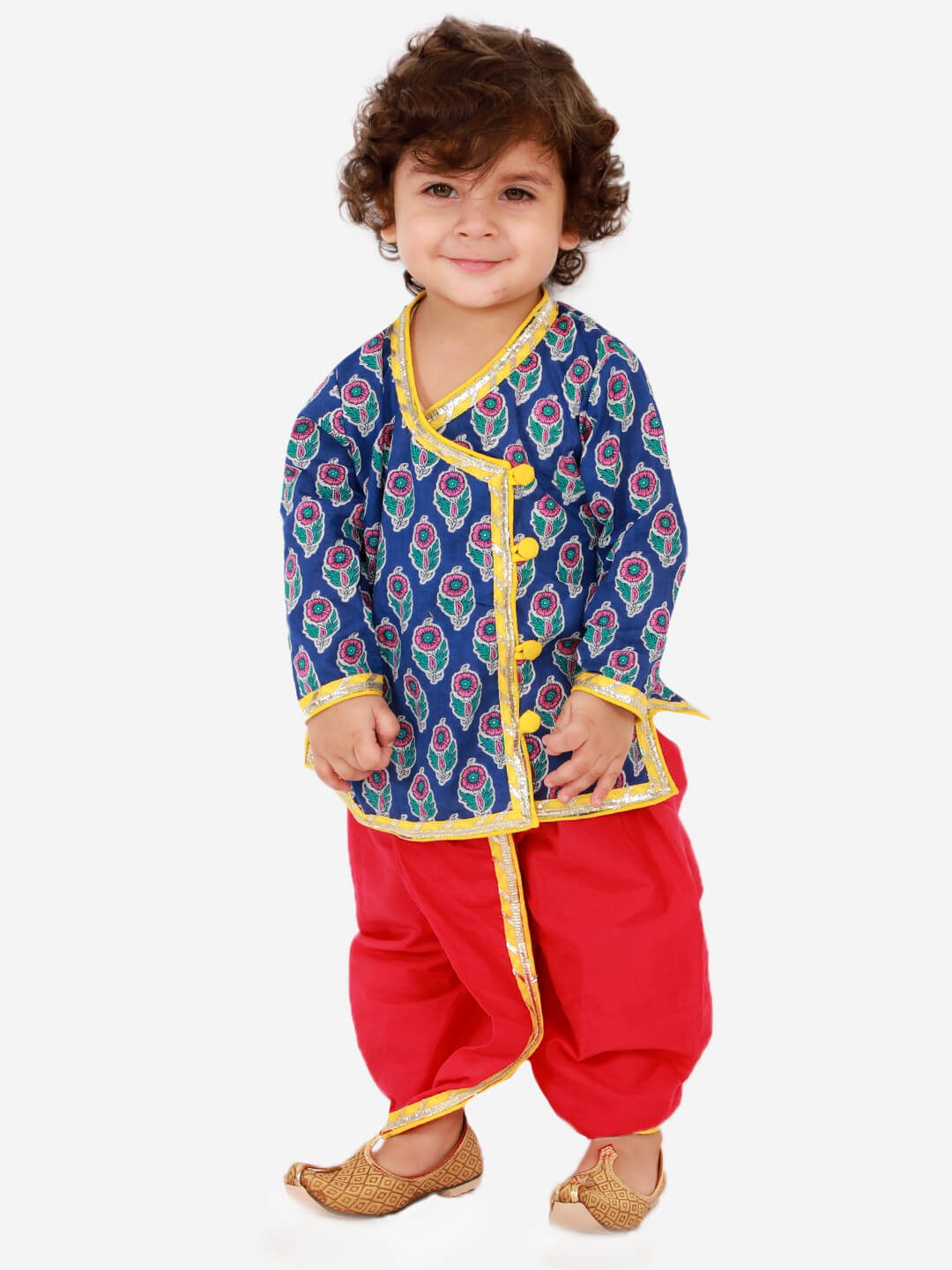 Blue and Pink Krish Angrakha Dhoti