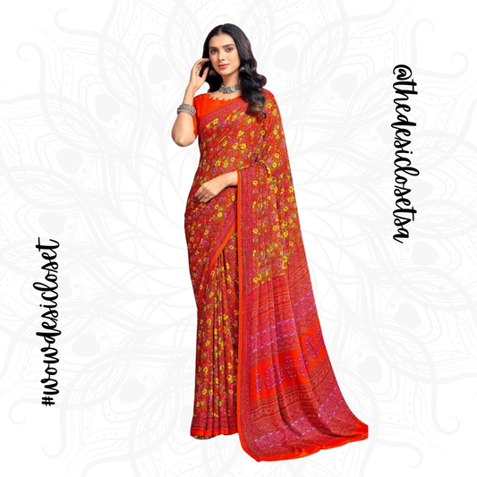Chiffon Floral Sari