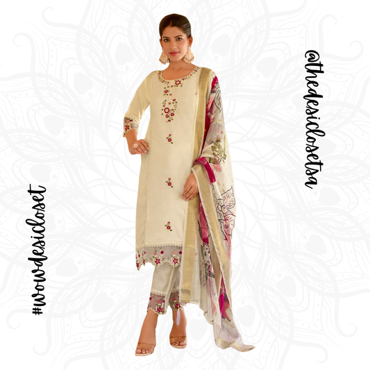 White Viscose Roman Silk Salwar