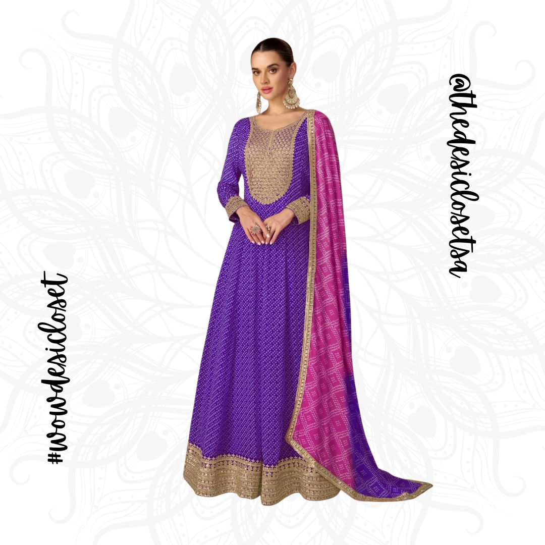Chinon Digital Print Gown with Embroidery Work and Dupatta