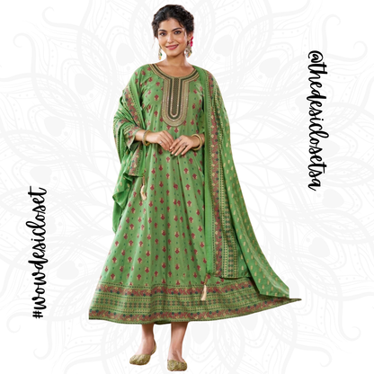 Rayon Foil Print Dress with Chanderi Dupatta