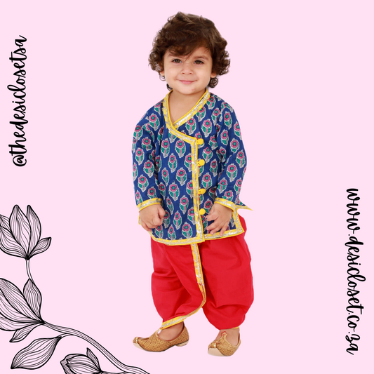 Blue and Pink Krish Angrakha Dhoti