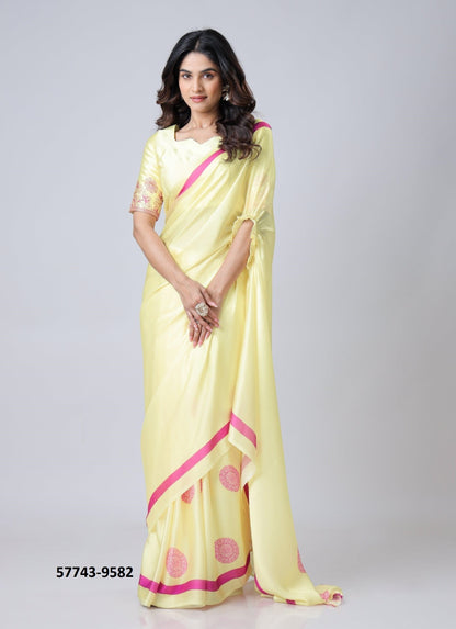 Crape Satin Sari (One Min Sari With Cut Out For Hand/Neck Drape)