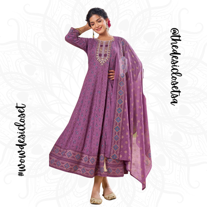 Rayon Foil Print Dress with Chanderi Dupatta
