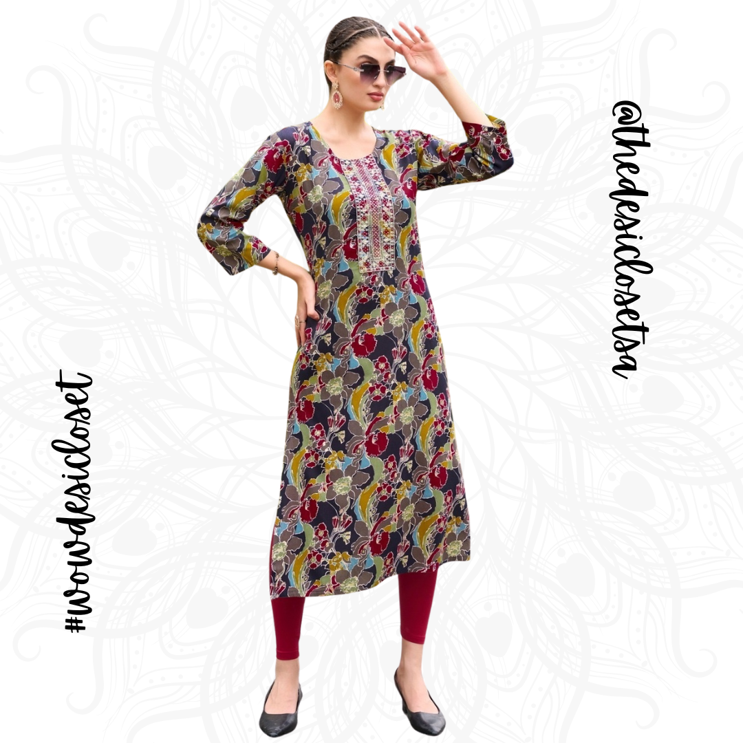 Straight-Cut Printed Rayon Top