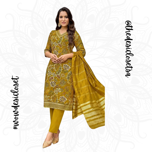 Printed Rayon Salwar Set with Jacquard Dupatta