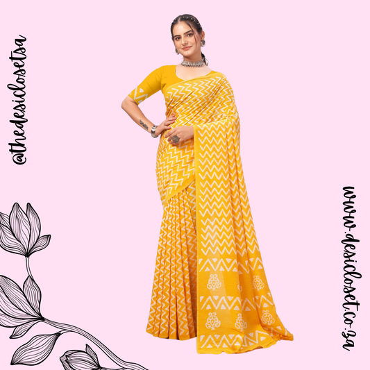 Mustard Chanderi Cotton Unstitched Sari