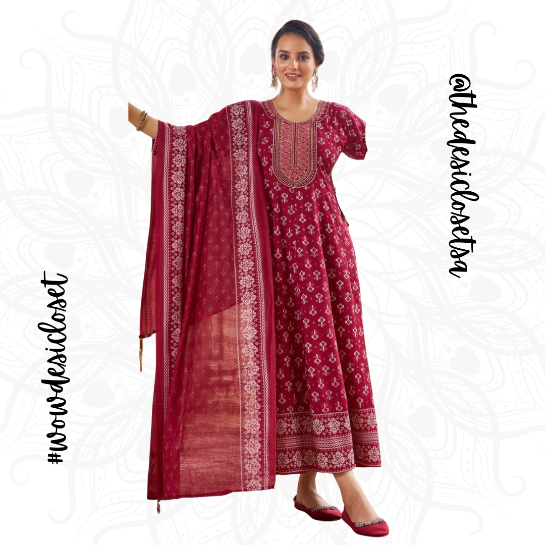 Rayon Foil Print Dress with Chanderi Dupatta