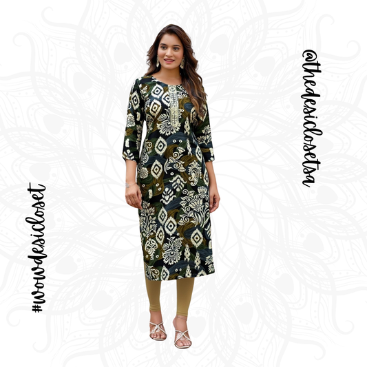 Straight-Cut Printed Rayon Top