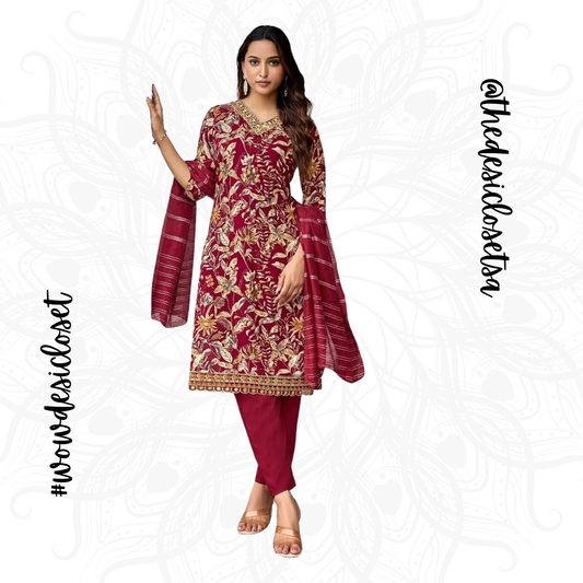 Printed Rayon Salwar Set with Jacquard Dupatta