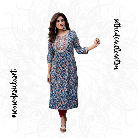 Straight-Cut Printed Rayon Top