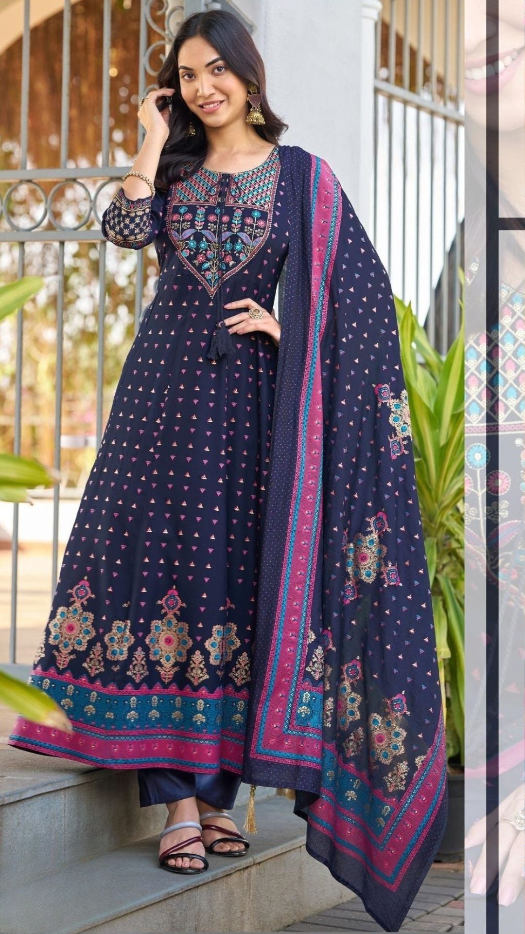 Rayon Anarkali Salwar (Navy)