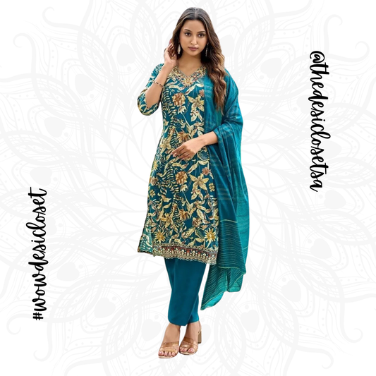 Printed Rayon Salwar Set with Jacquard Dupatta