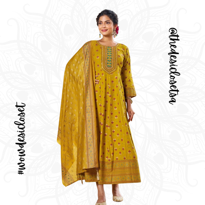 Rayon Foil Print Dress with Chanderi Dupatta