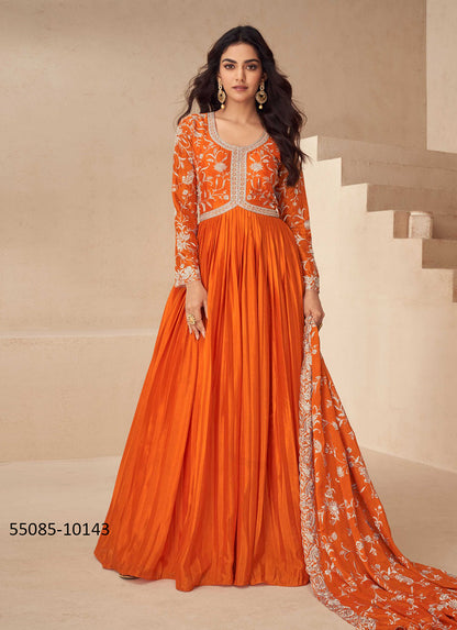 Chinon Silk Gown with Dupatta
