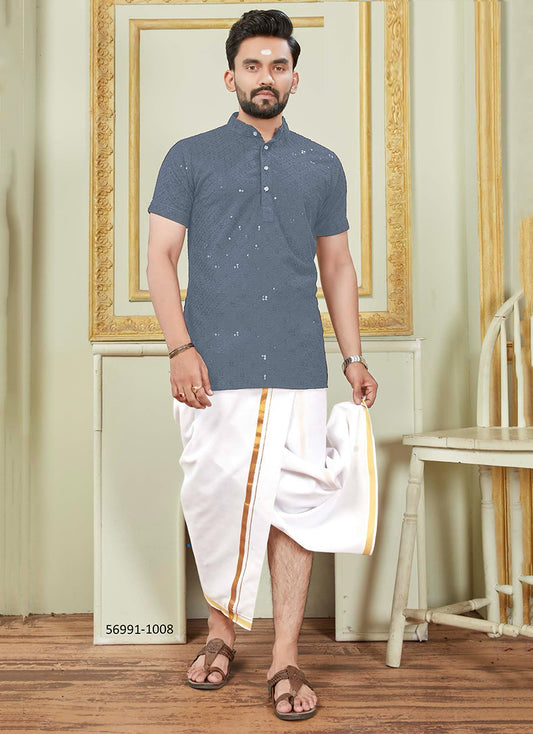 Cotton Kurta (Top Only) - DARK GREY
