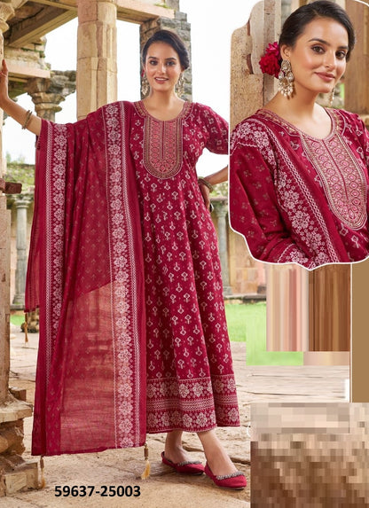 Rayon Foil Print Dress with Chanderi Dupatta