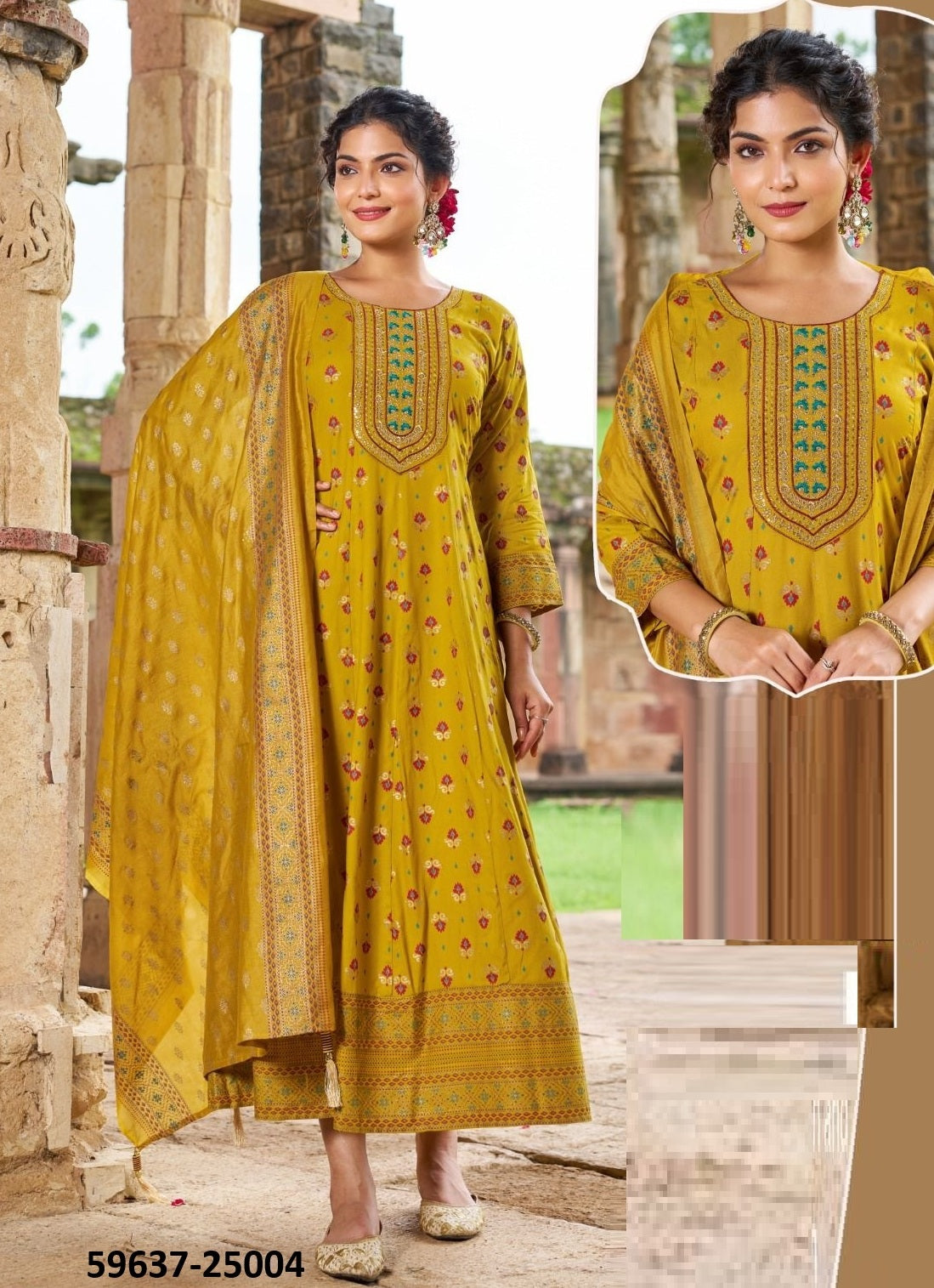 Rayon Foil Print Dress with Chanderi Dupatta