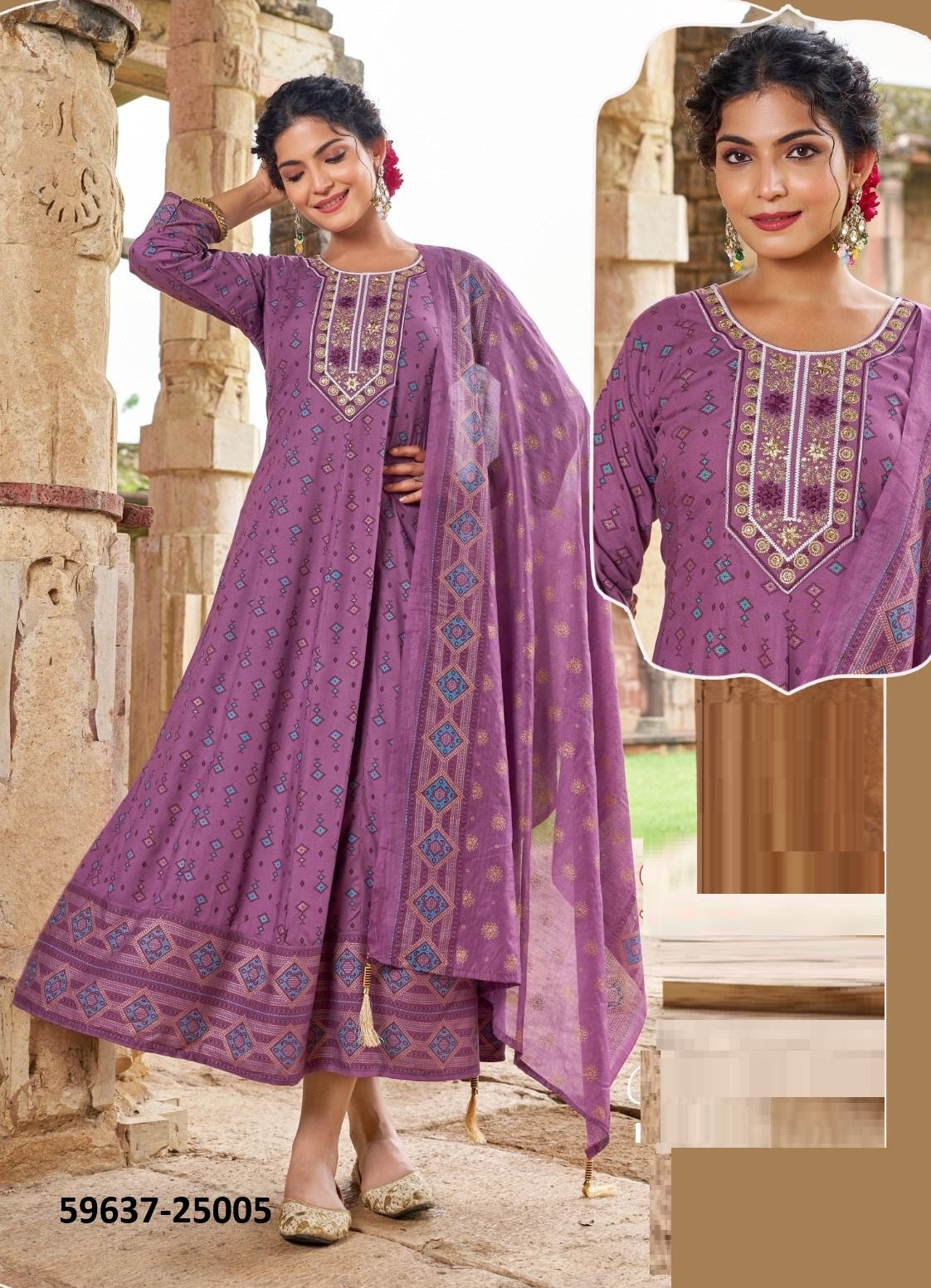 Rayon Foil Print Dress with Chanderi Dupatta
