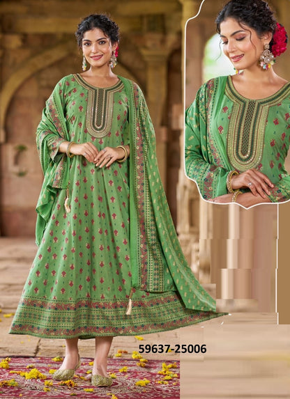 Rayon Foil Print Dress with Chanderi Dupatta