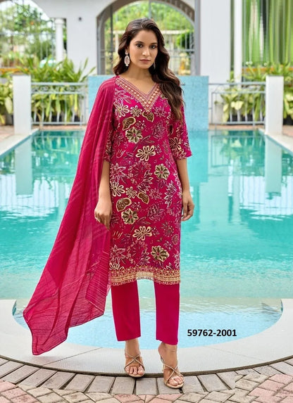 Printed Rayon Salwar Set with Jacquard Dupatta