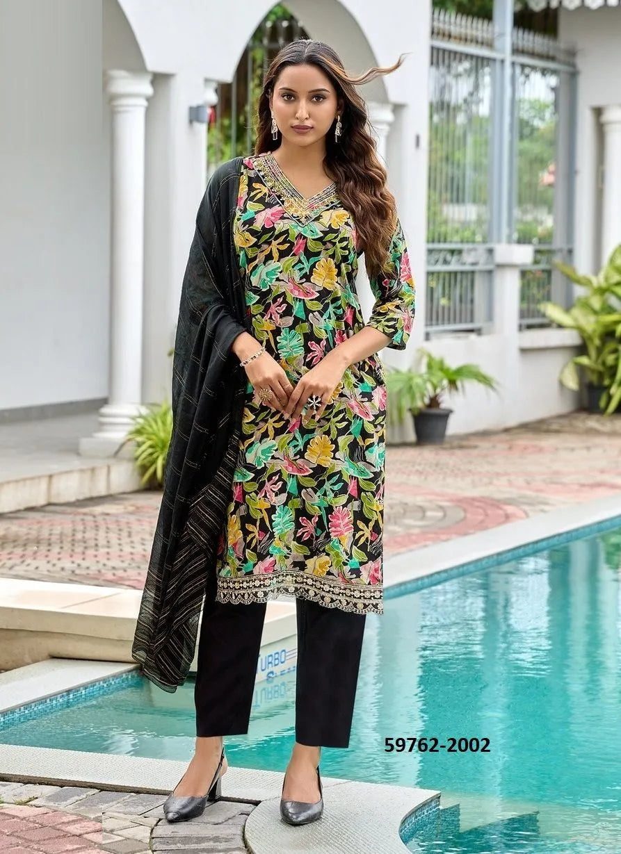 Printed Rayon Salwar Set with Jacquard Dupatta