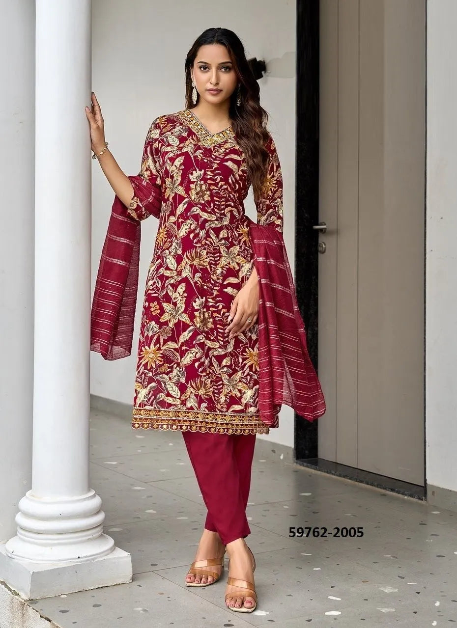 Printed Rayon Salwar Set with Jacquard Dupatta