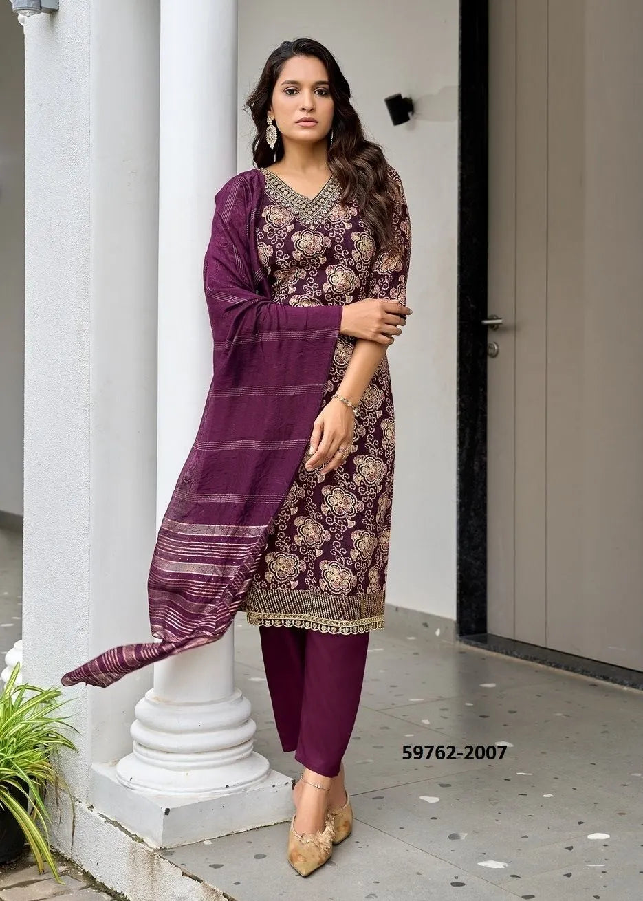 Printed Rayon Salwar Set with Jacquard Dupatta