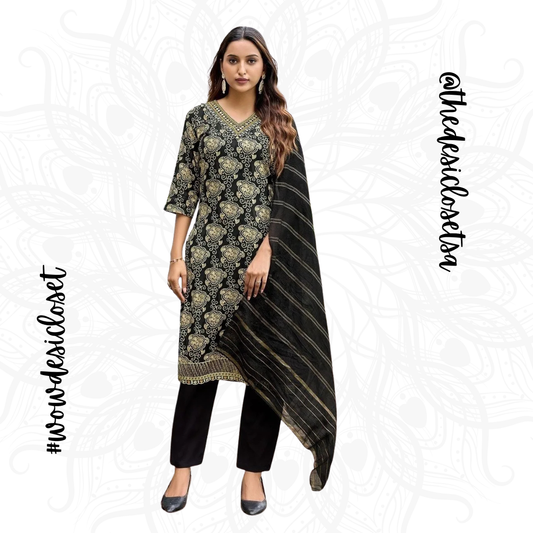 Printed Rayon Salwar Set with Jacquard Dupatta