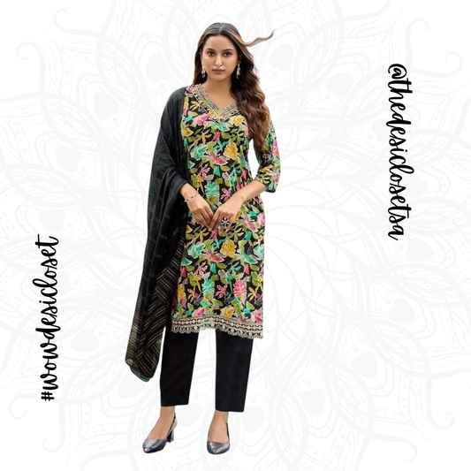 Printed Rayon Salwar Set with Jacquard Dupatta