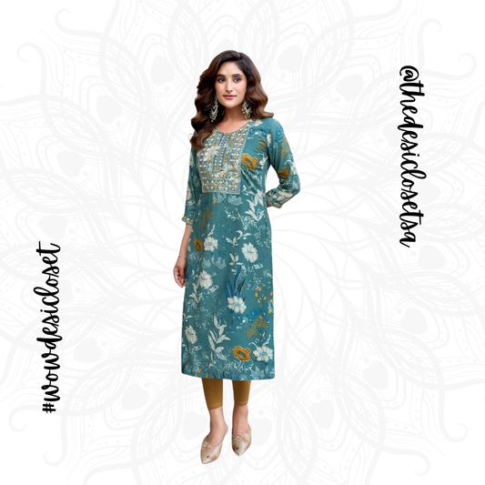 Straight-Cut Printed Rayon Top (Light Green)