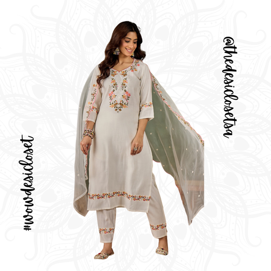 White Viscose Roman Silk Salwar