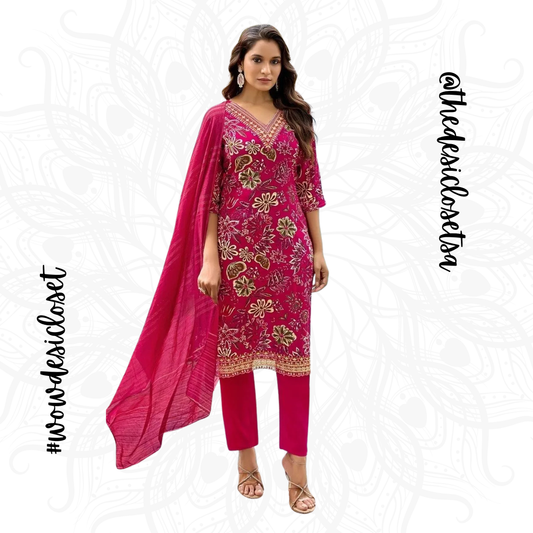 Printed Rayon Salwar Set with Jacquard Dupatta