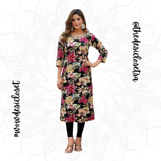 Straight-Cut Printed Rayon Top