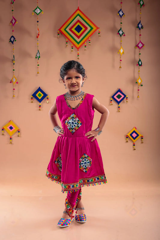 Kutchi Embroidered Girls Dhoti Set