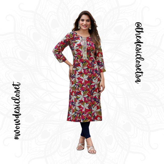Straight-Cut Printed Rayon Top