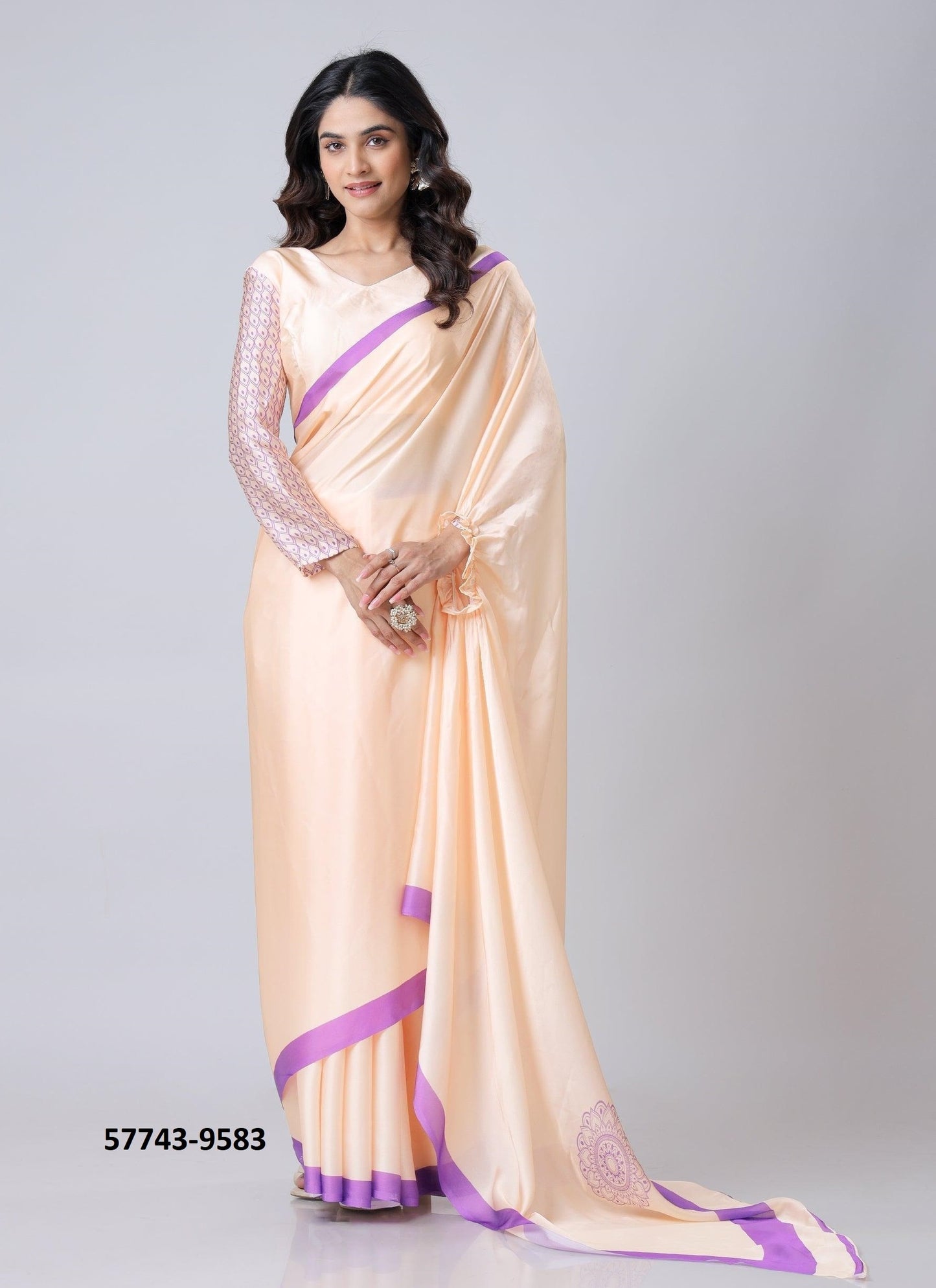 Crape Satin Sari (One Min Sari With Cut Out For Hand/Neck Drape)