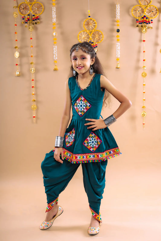 Kutchi Embroidered Girls Dhoti Set