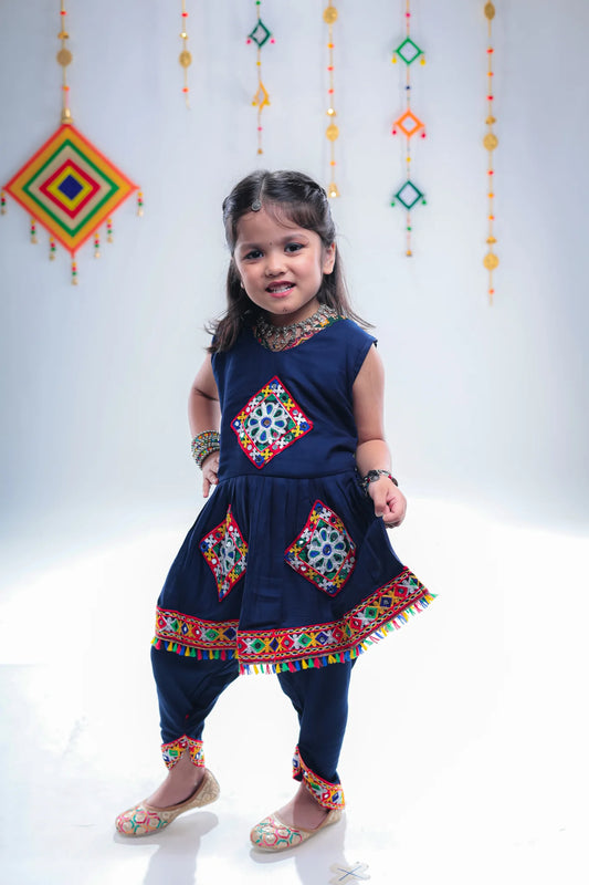 Kutchi Embroidered Girls Dhoti Set