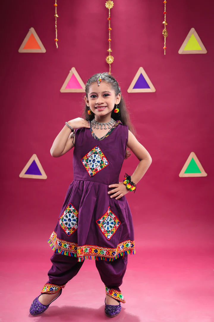Kutchi Embroidered Girls Dhoti Set
